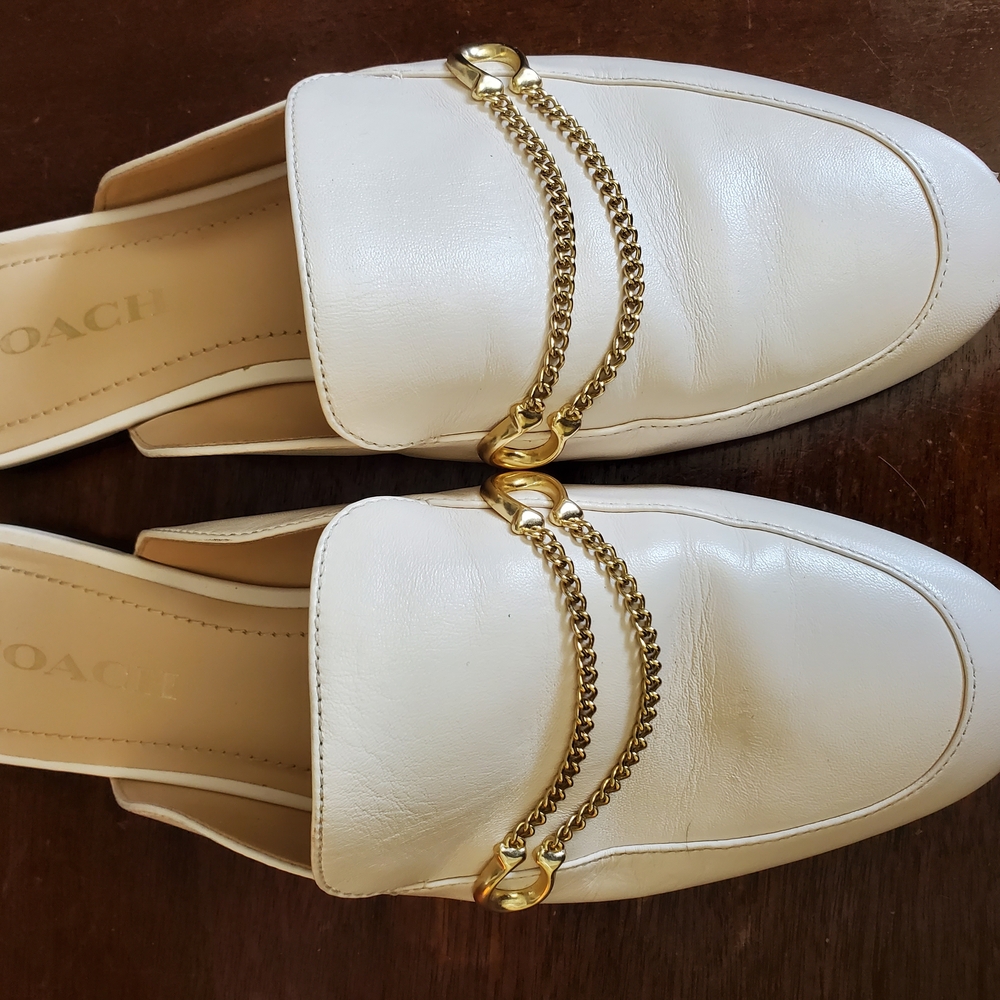 Coach Cream and Gold Chain Loafers